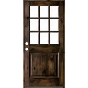 36 in. x 80 in. Knotty Alder 1 Panel Right-Hand/Inswing 1/2 Lite Clear Glass Black Stain Wood Prehung Front Door