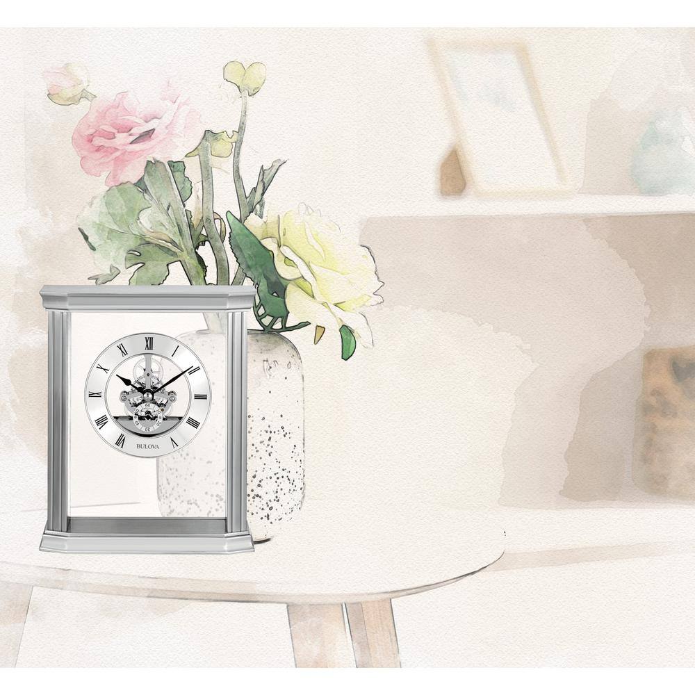 Silver Rectangular Quartz Movement Tabletop Clock with Glass Frame