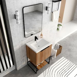 24 in. W x 18 in. D x 35 in. H Freestanding Bathroom Vanity in Brown with Glossy White Resin Basin Top