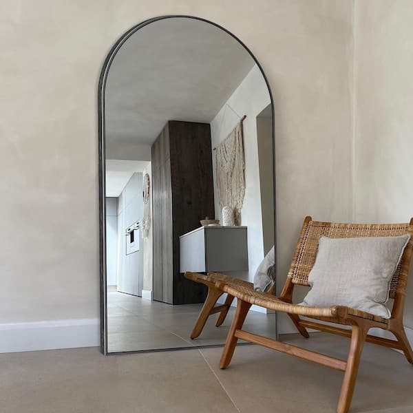Sxiawe 32 in. W x 71 in. H Arched Aluminum Alloy Frame Black Oversized Full-length Mirror Standing Floor Mirror