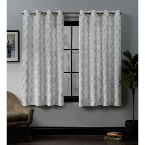 EXCLUSIVE HOME Amelia Winter White Ogee Woven Room Darkening Grommet Top Curtain, 52 in. W x 63 in. L (Set of 2)