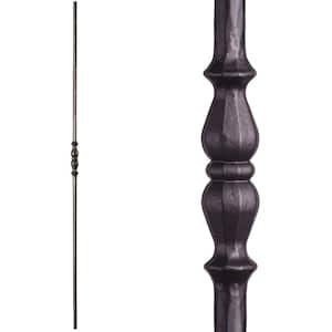 Tuscan Round Hammered 44 in. x 0.5625 in. Satin Black Long Single Knuckle Solid Wrought Iron Baluster