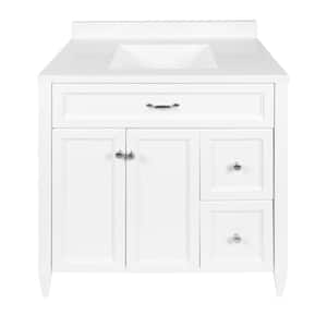 Verona 37 in. W x 22 in. D Bath Vanity in White with Cultured Marble Top with Backsplash in White with White Basin