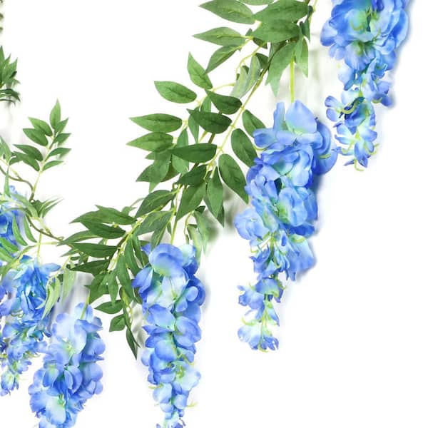 LIVING LUXURY 6 ft. Blue Artificial Wisteria Flower Garland