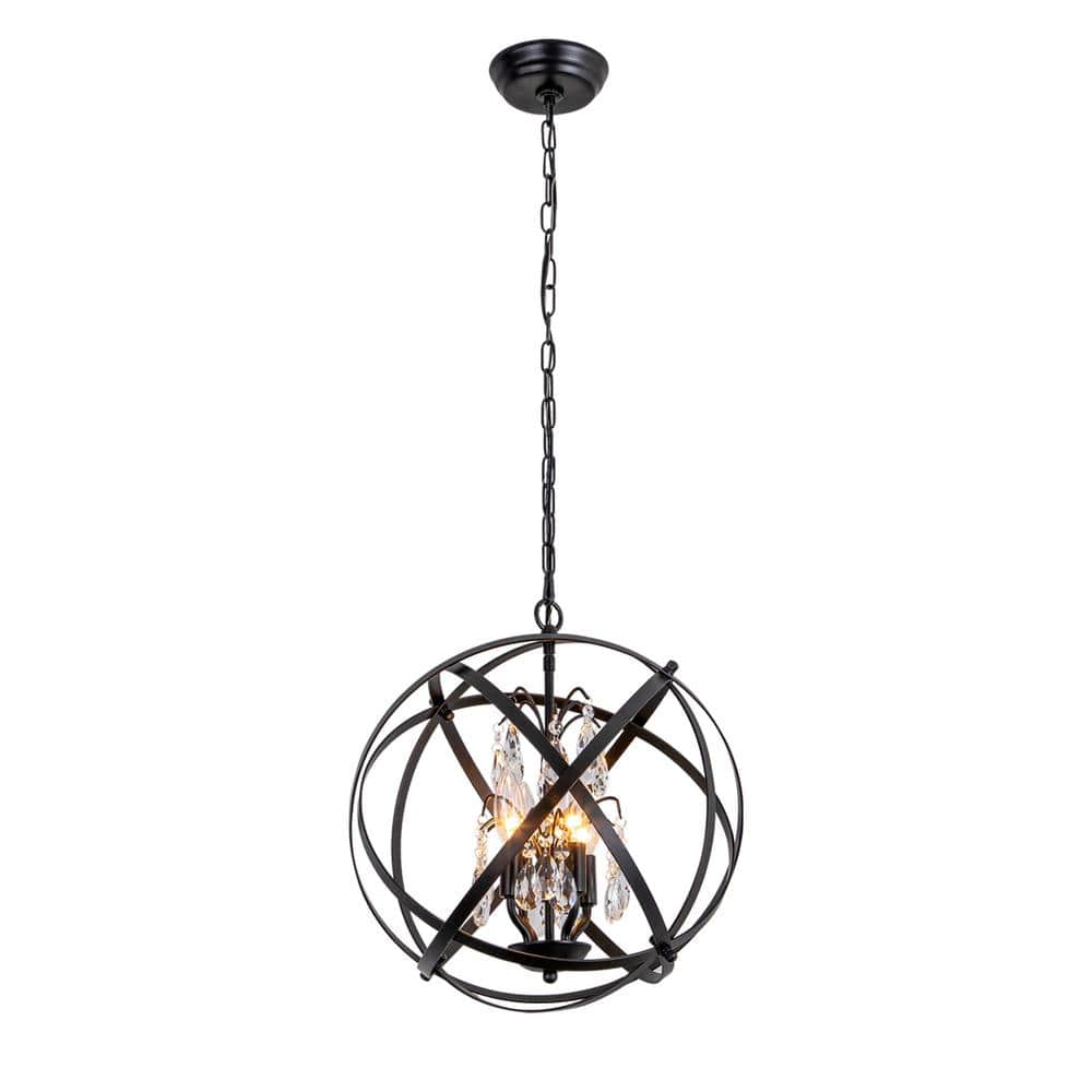 Maxax Lansing 4-Light Black Unique/Statement Globe Chandelier with Crystal  MX19026-4BK-P - The Home Depot