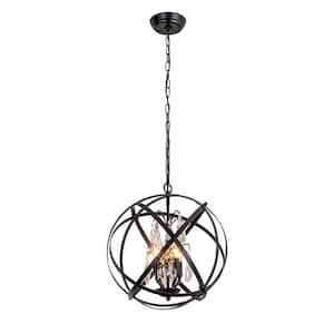 Lansing 4-Light Black Unique/Statement Globe Chandelier with Crystal