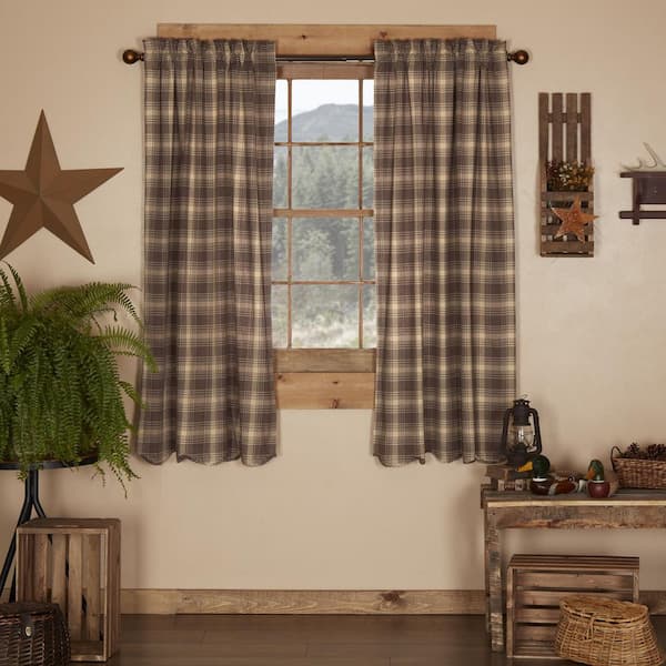 VHC BRANDS Dawson Star 36 in W x 63 in L Scalloped Light Filtering Rod Pocket Window Panel in Brown Khaki Pair