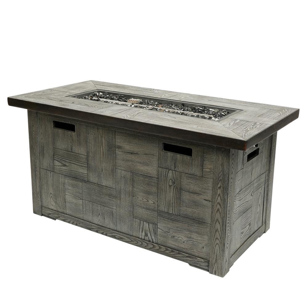 Rectangular Wood Look Fire Pit Table with 50000K BTU Adjust. Flame