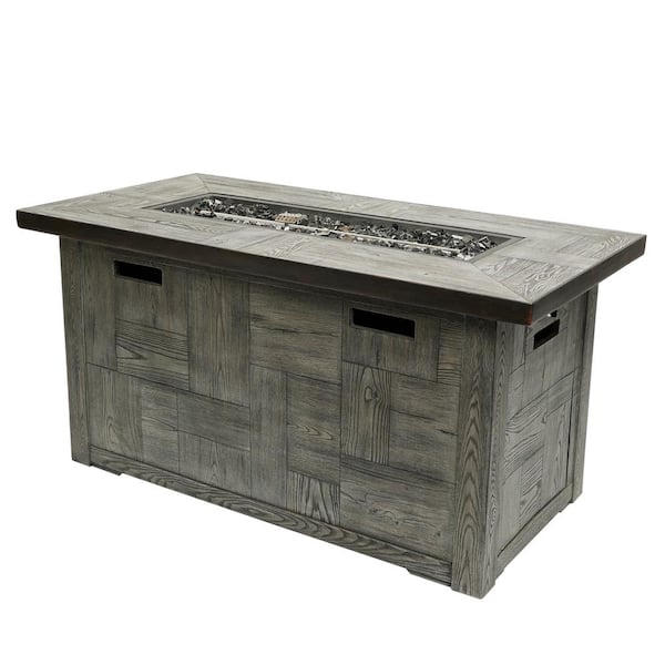 Alpine Corporation Rectangular Wood Look Fire Pit Table with 50000K BTU Adjust. Flame