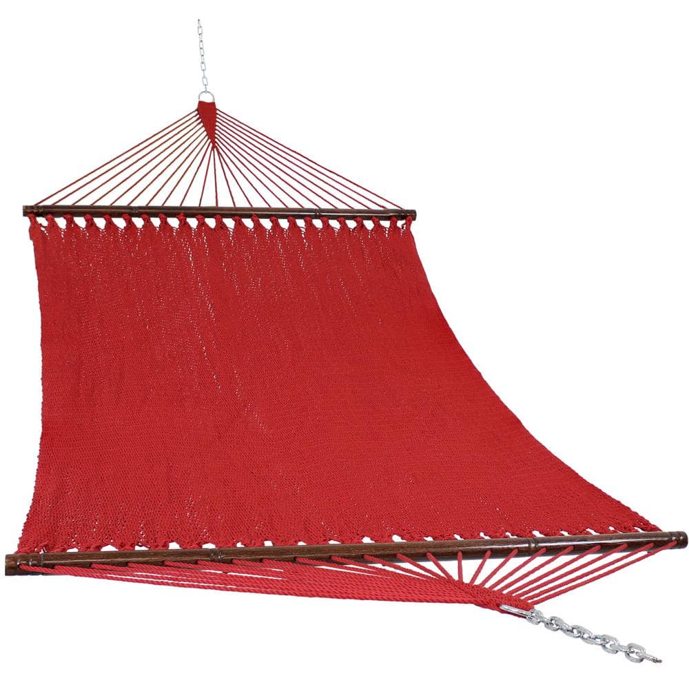 Sunnydaze Large Double Wide Two-Person Polyester Rope Hammock with Spreader Bars - 600 lb Weight Capacity - Red