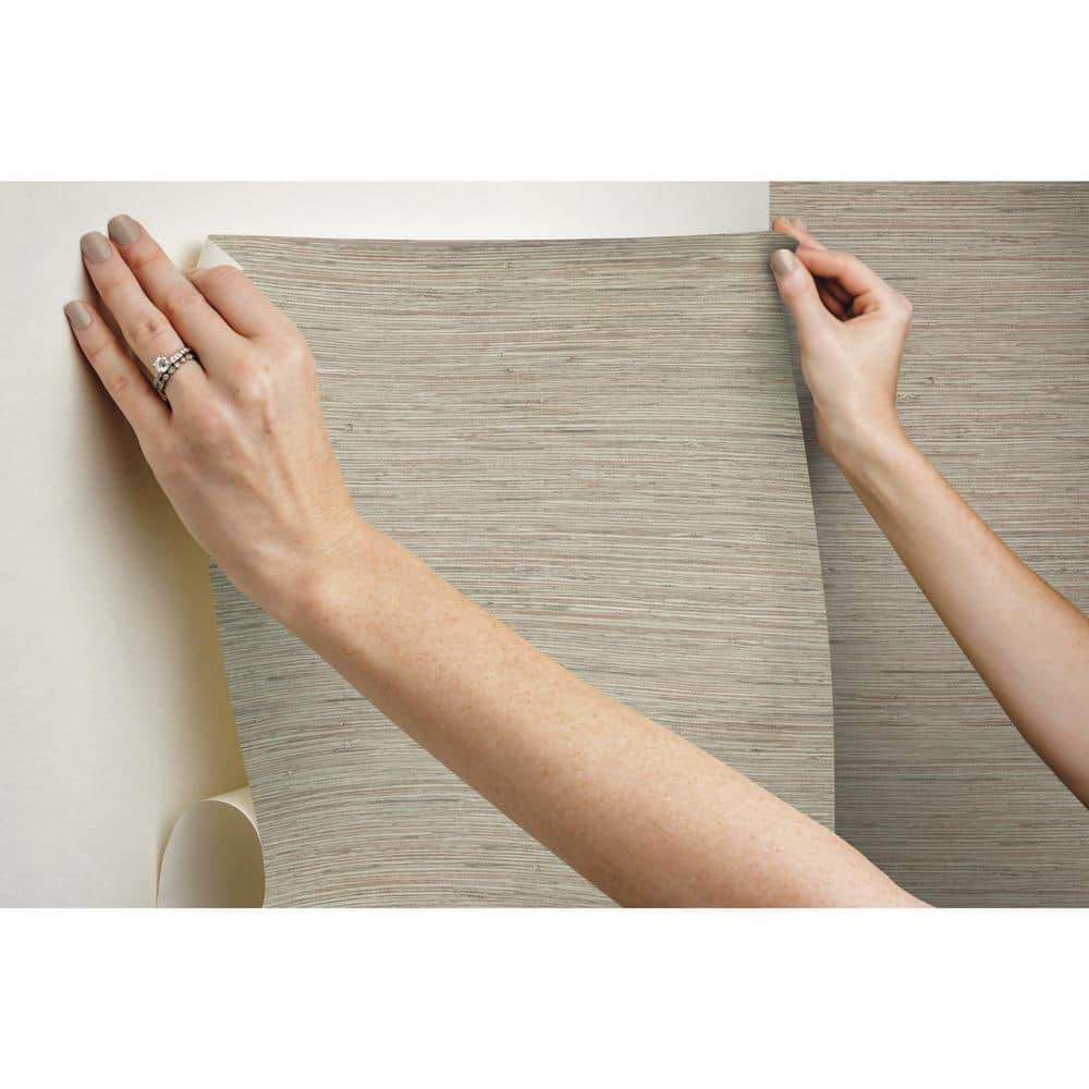 Pink and Taupe Faux Grasscloth Peel and Stick Wallpaper Roll