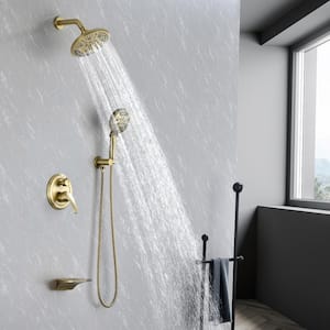 9-Spray 8 in. Dual Shower Head Wall Mount Fixed and Handheld Shower Head 2.5 GPM in Brushed Gold