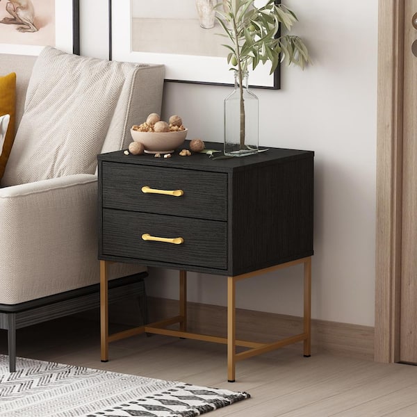FUFU&GAGA 17.7 in. W Black Square Wood Side Table Bedside Table 