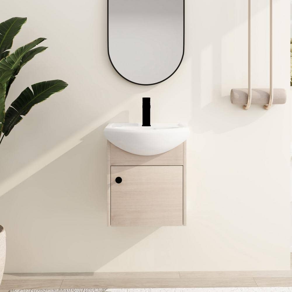 18.1 in. W x 14.4 in. D x 20.9 in. H Wall-Mounted Single Bath Vanity in Lig