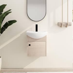 18.1 in. W x 14.4 in. D x 20.9 in. H Wall-Mounted Single Bath Vanity in Light Brown with White Ceramic Vanity Top
