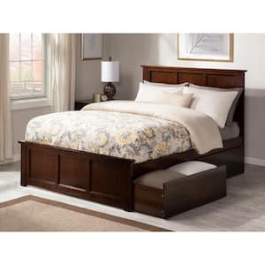 Madison Walnut Full Platform Bed with Matching Foot Board and 2 Urban Bed Drawers