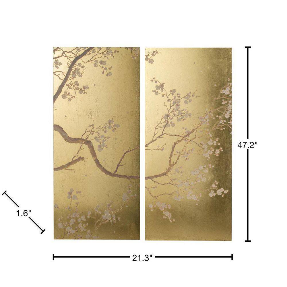 Cherry Blossom Gold Leaf and Pink Panel Wall Art Set