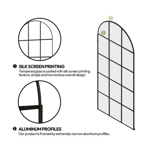ROSWELL Aranaz 34 in. W x 78 in. H Fixed Single Panel Framed Shower Door in Matte Black with Clear Glass