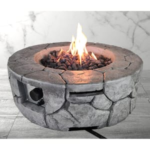 28 in. 40,000 BTU Round MGO Concrete Gas Outdoor Patio Fire Pit Table in Stone Gray with Filler and Cover