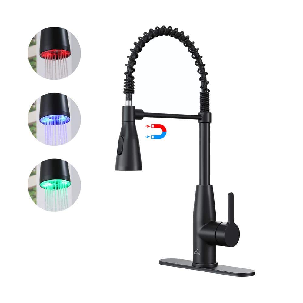 Single Handle Pull Down Sprayer Kitchen Faucet with LED Lights Temperature Display in Matte Black price history on PriceWatchPro