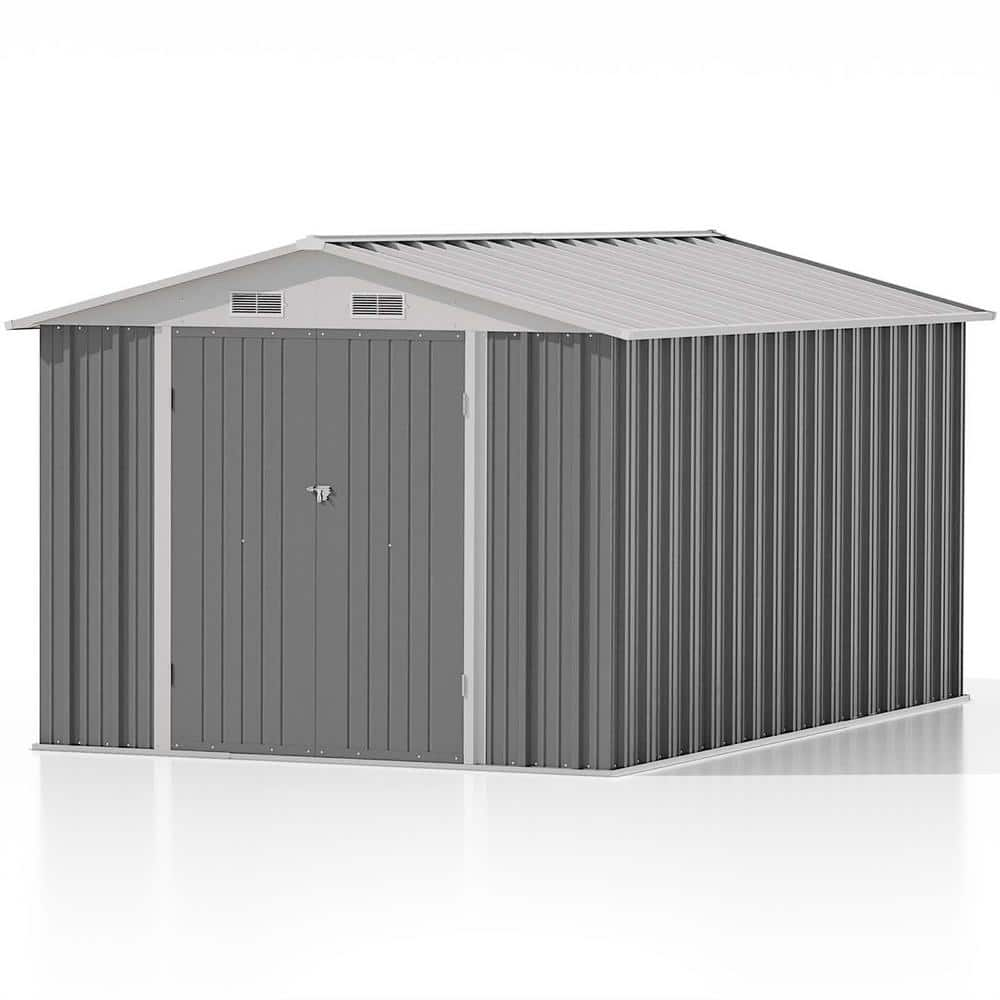 Patiowell 8 ft. W x 12 ft. D Gray Metal Storage Shed 96 sq. ft. in Gray ...