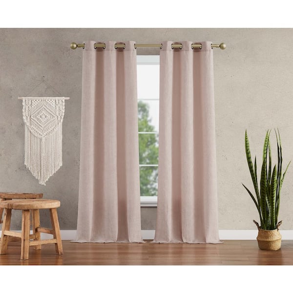 Jessica Simpson Groovy Textured Blush Pink Polyester Blackout Grommet Tiebacks Curtain - 38 in. W x 84 in. L (2-Panels and 2-Tiebacks)