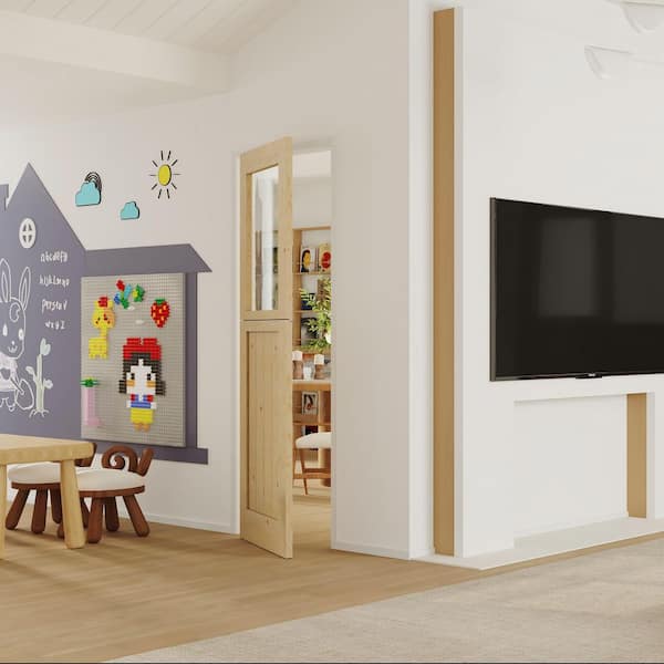 36 in. x 80 in. Half Lite Clear Glass Pine Wood Interior Dutch Door, Split Door Slab with Quick Assemble Jamb and Hinge