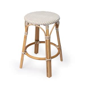 Tobias 24 in. White and Tan Dot Backless Round Rattan Counter Stool (Qty 1)