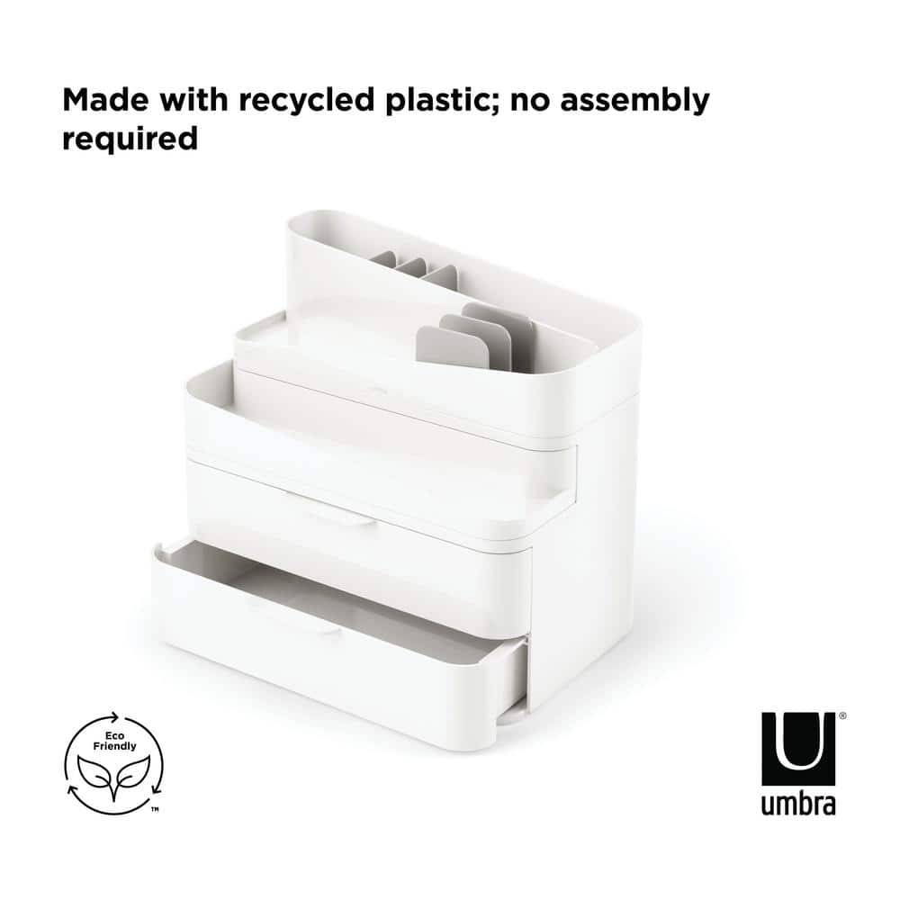 White Recycled Plastic Stackable Makeup Organizer with Drawers