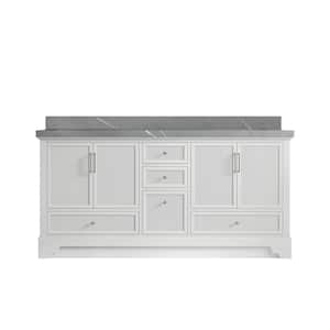 Alys 72 in. W x 22 in. D x 36 in. H Double Sink Bath Vanity in White with 2 in. Piatra Gray Qt. Top