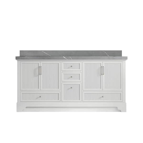 Willow Collections Alys 72 in. W x 22 in. D x 36 in. H Double Sink Bath Vanity in White with 2 in. Piatra Gray Qt. Top