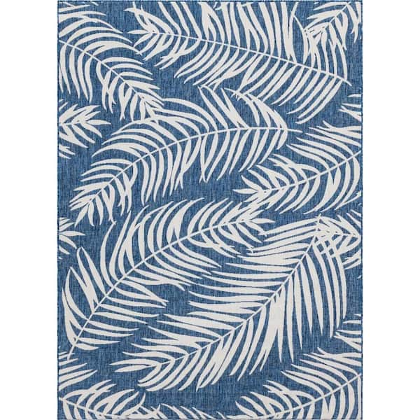 Unique Loom Outdoor Botanical Palm Blue 7 ft. 10 in. x 11 ft. 4 in. Area Rug