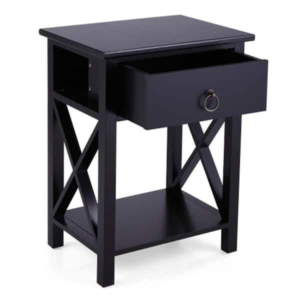 Donason 1-Drawer Black X-Shaped Nightstand, Set of 2 (20.8 in. H X 15.7 in. W X 11.8 in. D)
