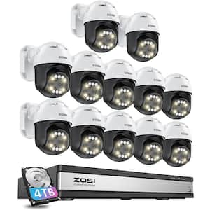 4K 16-Channel POE 4TB NVR Security Camera System with 12-Wired 5MP 355-Degree Pan Tilt Outdoor Cameras, 2-Way Audio