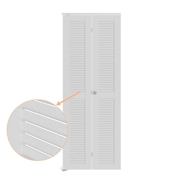 24 in. x 78.75 in. Full Panel Louvered Solid Core White Finished MDF Wood Closet Bi-Fold Door With Hardware