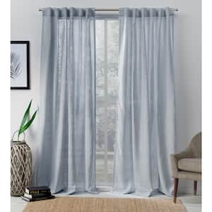 Bella Melrose Blue Solid Polyester 54 in. W x 63 in. L Hidden Tab Top Sheer Curtain Panel (Set of 2)