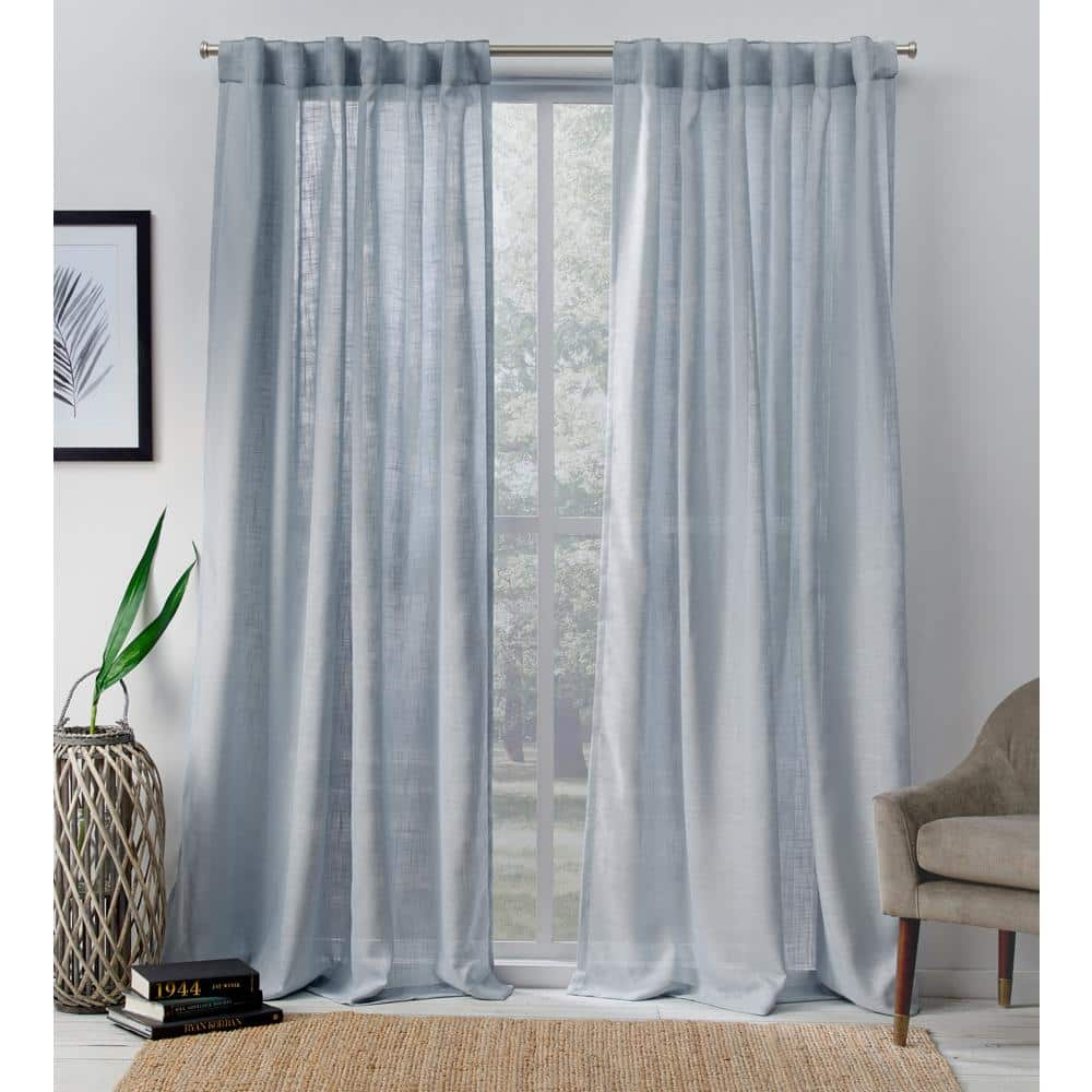 Bella Melrose Blue Solid Sheer Hidden Tab / Rod Pocket Curtain, 54 in ...