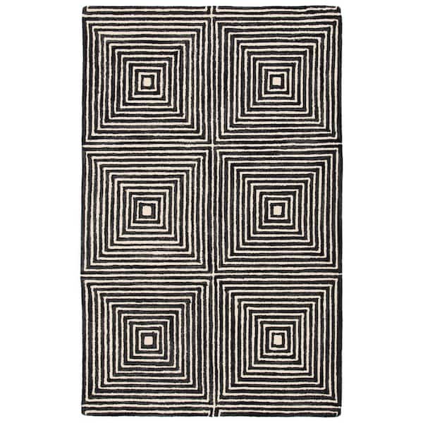 Metro 2 ft. x 3 ft. Black/Beige Geometric Squares Area Rug