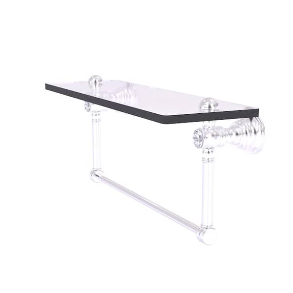 Allied Brass Carolina Crystal 22 in. W x 7 in. H x 5.54 D Glass Rectangular Shelf in Satin Chrome with Integrated Towel Bar