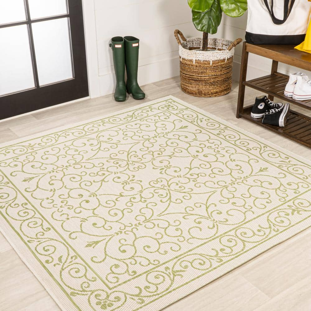 JONATHAN Y Charleston Vintage Filigree Textured Weave Cream/Green 5 ft.  Square Indoor/Outdoor Area Rug SMB106I-5SQ - The Home Depot