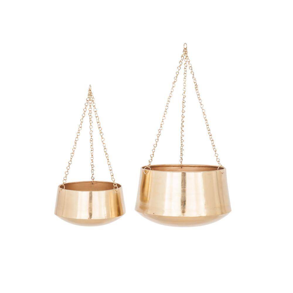 Gold Metal Indoor Outdoor Hanging Planters with Chains, Set of 2