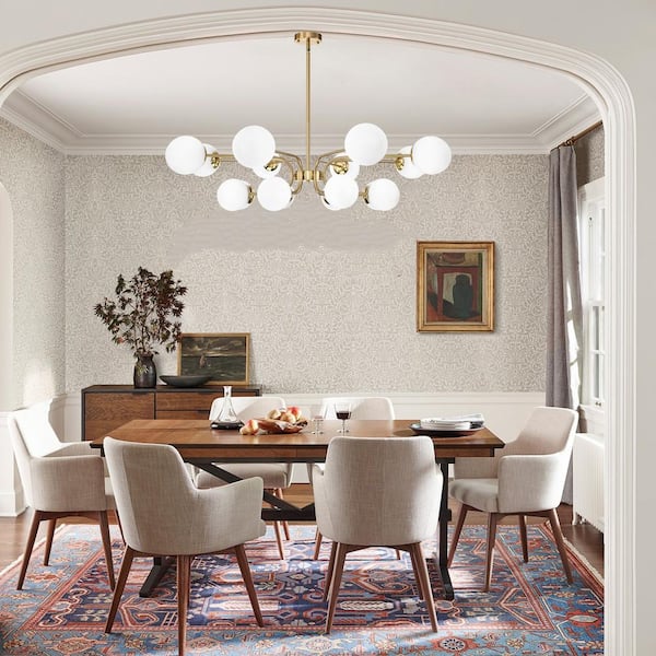 Wilbourn 16-Light Mid-Century Modern Brass 2-Tiers Sputnik Chandelier with Milky White Glass Globe