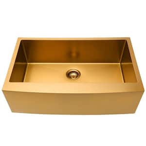 Gold Stainless Steel 36 in. L X 21 in. W Single Basin Farmhouse/Apron-Front Kitchen Sink with Bottom Grid
