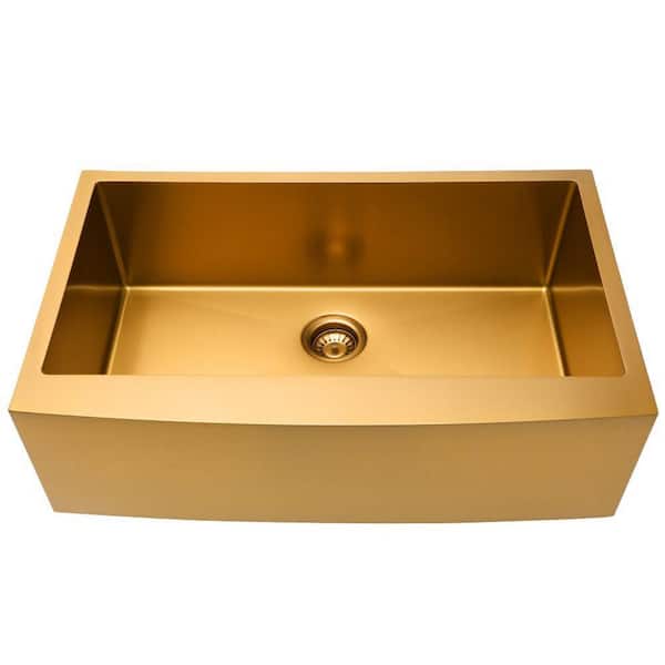 Unbranded Gold Stainless Steel 36 in. L X 21 in. W Single Basin Farmhouse/Apron-Front Kitchen Sink with Bottom Grid