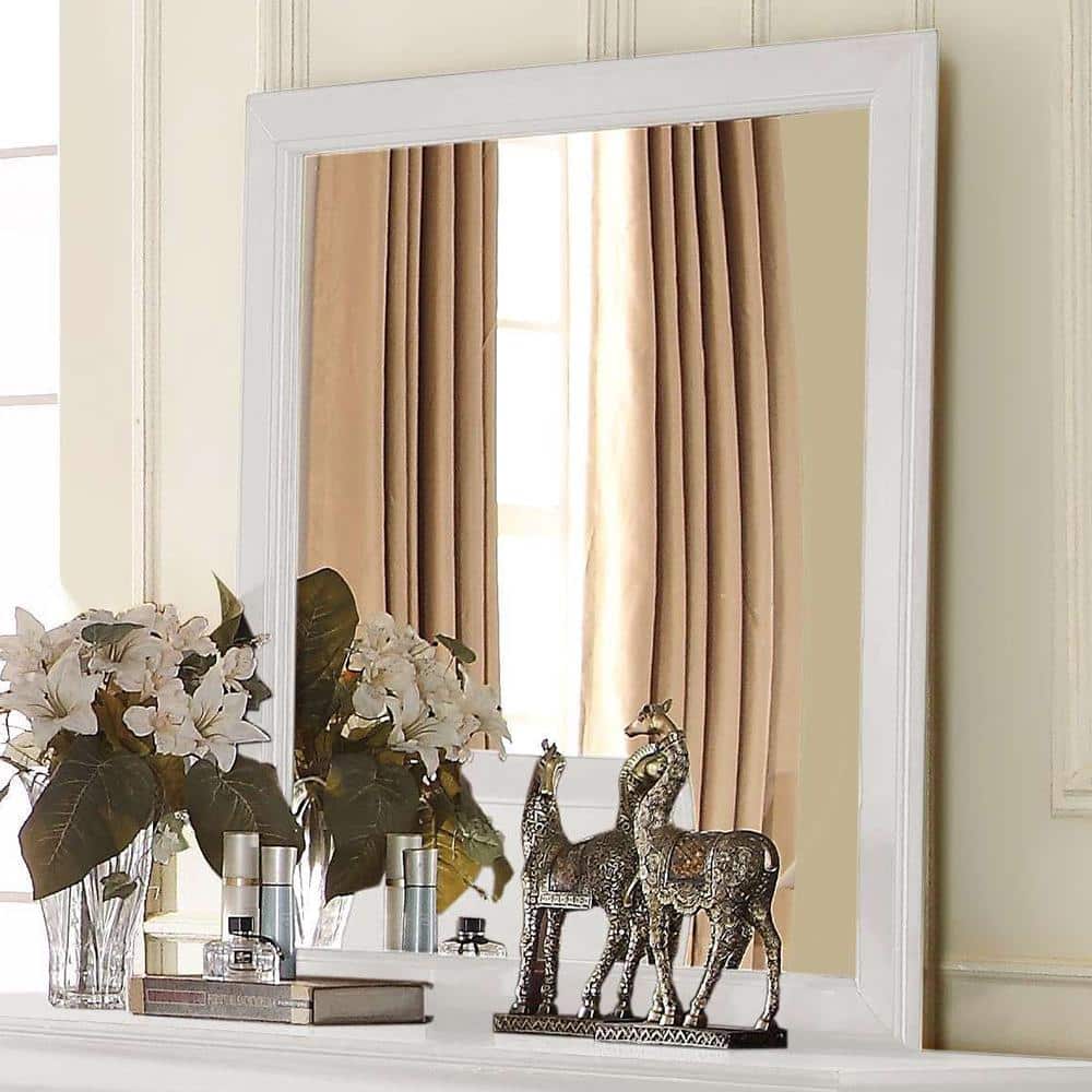 Luxurious Louis Philippe White Rectangular Wood Mirror