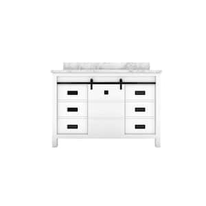 STYLE3 48 in. W x 22 in. D x 35 in. H Ceramic Sink Freestanding Bath Vanity in White with Carrara White Marble Top