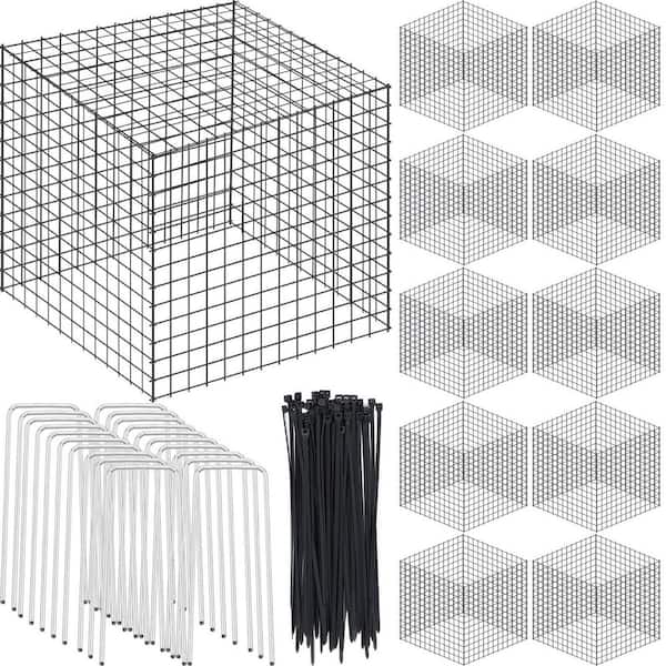 MOEPISY 10 Pack Small Wire Plant Protectors Square Plant Protectors with Ground Stakes and Nylon Ties(Thickness 2mm, Dark Green)