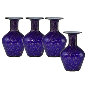8 in. Speckle Purple 4-Piece Hand Blown Art Glass Vase Set
