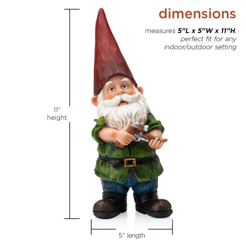 11" Green Polyresin Hunting Garden Gnome Statue