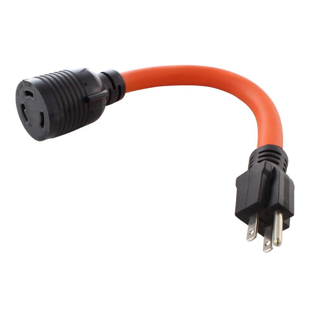 AC WORKS 1 ft. 10/3 STW 15 Amp NEMA 515P Household Plug to 30 Amp L530R Locking Adapter Cord